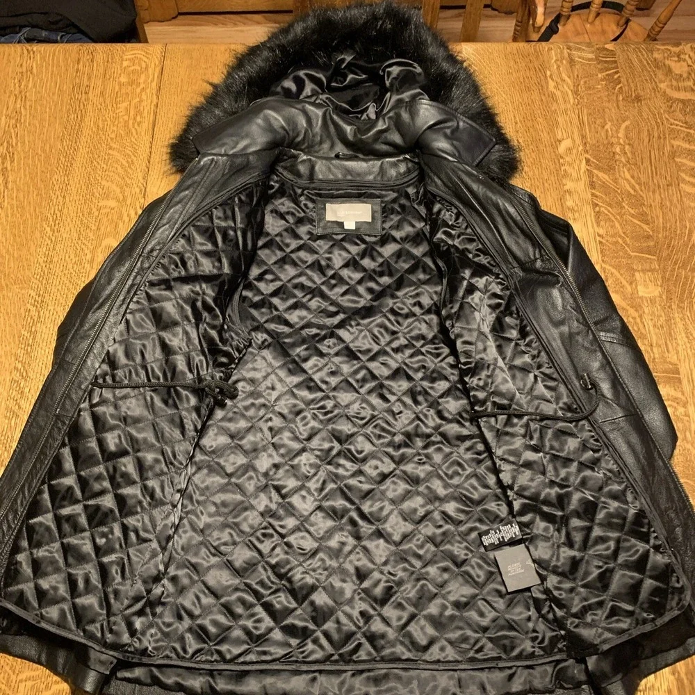 Leather Croft & Barrow Womens Black Hooded‎ Fur Trim  Coat Removeable Lining S